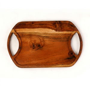 Plateau de service minimaliste en bois, forme ovale, fait main, en bois d'acacia poli, pour la maison, l'hôtel, le restaurant, décoration de table - Product Image 1