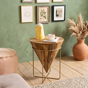 Table d'appoint en bois massif en forme de cône inversé avec structure géométrique en fil de laiton - Product Image 6