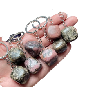 Porte-clés en cristal de rhodonite de haute qualité, pierre naturelle polie, cadeaux pour femmes, vente en gros - Product Image 6