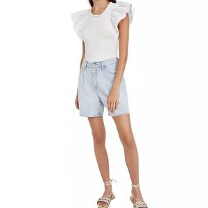 Camiseta de manga corta con volantes para mujer, camisetas de algodón para mujer, top elegante - Product Image 5