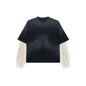 High Quality T-Shirt Heavyweight Cotton Distressed Drop Shoulder <b>Tshirt</b> Boxy 2 in 1 Long Sleeve T Shirt for Men - Product Image 4