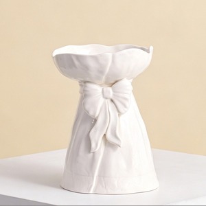 White Porcelain <b>Vase</b> With Bow Design Shabby Chic Style Tabletop Decor Matte Finish 8-16 Inches Exquisite Durable - Product Image 4