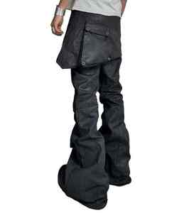 Jeans en denim noir ciré personnalisé DENIM, coupe évasée, empilés, pour hommes - Product Image 2