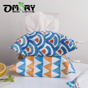 OMORY Housse de mouchoirs suspendue de style oriental, motif géométrique bleu, orange, rouge, en coton et lin respirant, lavable à la main - Product Image 2