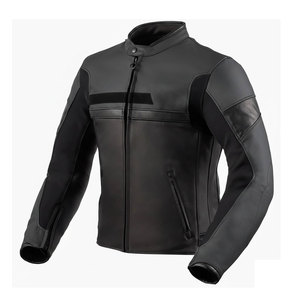 Blouson de moto en cuir pour homme, respirant, léger, multi-poches, protections intégrées, coupe ajustée. - Product Image 1