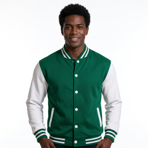 Chaqueta bomber personalizada con bordado varsity y letras, al por mayor, cuerpo de mezcla de lana con mangas en contraste - Product Image 5