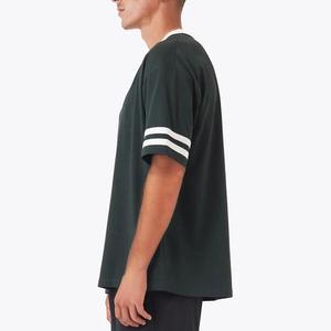 T-shirt en coton noir pour homme, manches courtes, col rond, coupe ample décontractée, longueur normale, couleur unie, bordure contrastée, tissu tricoté - Product Image 6