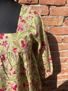 Robe Courte en Gaze de Coton Indien pour Femme, Imprimée à la Main, Longueur Midi, Broderie Florale, Motif Floral - Product Image 2