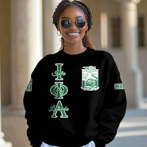 Iota Phi Lambda Custom Varsity Jacket Personalized Black Mix Emerald Green Iota Phi Lambda Sorority <b>Sweater</b> - Product Image 1