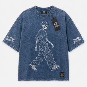 Fabricant de T-shirts personnalisés en gros, délavés à l'acide, épais, coupe oversize, épaules tombantes, imprimé graphique squelette, style vintage pour homme - Product Image 6