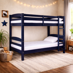 Lit superposé minimaliste bleu foncé personnalisable, meubles de chambre à coucher en bois sur mesure pour enfants - Product Image 1