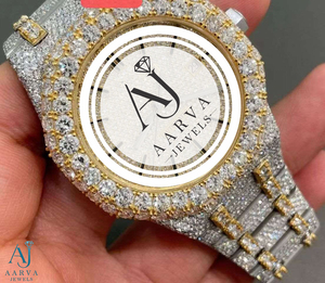 Montre mécanique Ice Cubed avec lunette sertie de diamants, bracelet et cadran doré, bijou de poignet pour cadeau de fête - Product Image 1