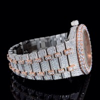 Montre carrée de luxe entièrement sertie de moissanite en acier inoxydable argenté et rose, bijou audacieux et élégant de style hip-hop