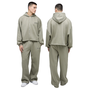 Oversized Boxy <b>Hooded</b> <b>Zip</b> Hoodie Wide Leg Heavyweight Solid Anti-Bacterial Tracksuit Plus Size Casual Outdoor Winter Men - Product Image 1