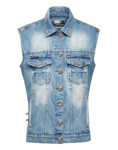 Classic Button-Down Slim Fit Denim Vest | Women's Versatile Sleeveless <b>Jacket</b> | Stretch Denim Waistcoat for Casual Wear - Product Image 1
