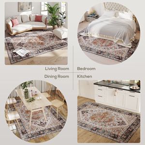 Tappeto Antiscivolo Lavabile in Lavatrice con Motivo Boho Stampato 5x7 per Soggiorno e Camera da Letto - Marrone Fulvo - Product Image 6