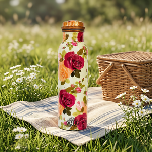 Bouteille d'eau en cuivre avec impression de roses émaillées, bouteille de boisson pour les voyages, le bureau, les pique-niques en plein air, l'école, l'université, l'hôpital - Product Image 5