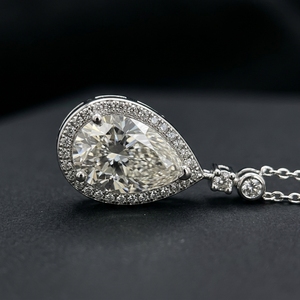 Women's White Gold Pear-Cut Teardrop Diamond Halo Pendant <b>Necklace</b> with Stationed Accents - Product Image 3