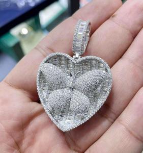 Starspire Jewels Heart Shaped Moissanite Butterfly Design Emerald Cut Unisex Luxury Style <b>Silver</b>/Gold/Rose Fine <b>Charm</b> Pendant - Product Image 4