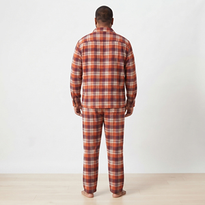 Ensemble de pyjama à carreaux pour homme en flanelle, chemise boutonnée, vêtements de nuit chauds - Product Image 2