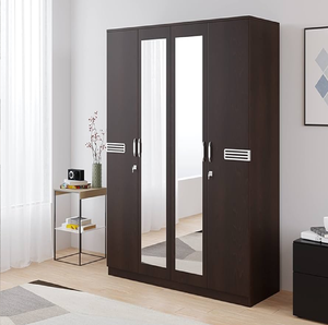 Armoire en bois à 4 portes avec finition teck premium, dotée de deux tiroirs et de miroirs centraux, disponible à prix de gros. - Product Image 3