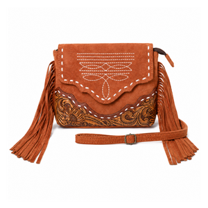 Sac à bandoulière en cuir suédé artisanal à franges pour femme, sac à main floral western, pour le quotidien, les voyages, le bureau, décontracté, mode - Product Image 4