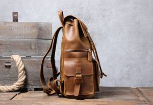 Oversized Waterproof Leather <b>Backpack</b> Anti-Theft Vintage Laptop Rucksack Genuine Leather Rucksack LBP-0410 - Product Image 2