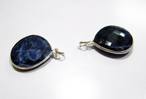 Unique Rare Natural Sodalite <b>Heart</b> <b>Shape</b> Briolette Faceted Connector Pendant Charm 22mm Bezel Size Silver Diamond Pearl Sold Per - Product Image 3