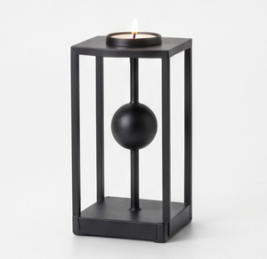 Candelabro de Metal con Acabado Negro de Lujo, Forma de Jaula Arquitectónica con Portavelas Flotante, Decoración Elegante para Mesa de Boda - Product Image 1