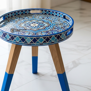 เก้าอี้ไม้สีน้ำเงินสไตล์ร่วมสมัย – ดีไซน์เรขาคณิตแบบศิลปะ เก้าอี้ไม้ดีไซน์เนอร์สีน้ำเงิน - Product Image 3