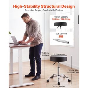 Rolling <b>Stools</b> with <b>Wheels</b> Set of 2 500 Lbs Capacity Height Adjustable Thick Cushion Ergonomic PU Leather Seat 360 - Product Image 2