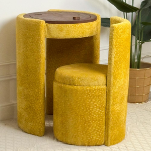 Modern Luxury Vintage Custom Fabric Upholstered Wooden Makeup Vanity Dressing Table Stool Set with Round Mirror Vietnam Factory - Product Image 2