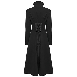 Gabardina Negra de Piel Sintética para Mujer - Estilo Gótico Rock de Longitud Completa con Doble Botonadura - Product Image 3