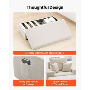 Chaise longue modulare da interno senza struttura da 44 pollici, poltrona da lettura oversize in velluto a coste con cuscini e braccioli - Product Image 5