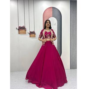 Lanzamiento Especial del Festival: Conjunto de Lehenga y Koti con Top Corto Completamente Cosido, Colección de Boda, Blusa Lehenga con Chaqueta Bordada - Product Image 1