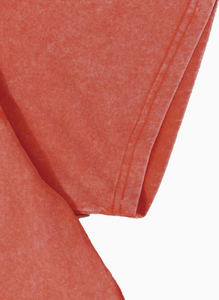 T-shirt décontracté vintage à manches courtes et col rond pour homme, coupe ample, couleur unie orange, 100 % coton, délavage sable, 320 g, tricoté, teint uni - Product Image 3