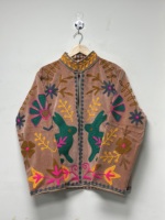 Veste bomber vintage pour femme en coton 100% brodée à la main, motif floral Suzani, style bohème, art ethnique folklorique, manches longues, respirante, pour l'hiver et l'automne