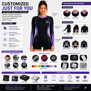 Women's Compression Rash Guard <b>4</b> <b>Way</b> <b>Stretch</b> and Sweat Moisture <b>Fabric</b> Reinforced Seam Ideal for Martial Training - Product Image 5