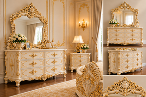 Grand Palace Style Golden Carved Wooden <b>Bed</b> Luxury Crown Round Wooden <b>Bed</b> for <b>Princess</b> Room Maharaja White Queen Size <b>Bed</b> Set UK - Product Image 5