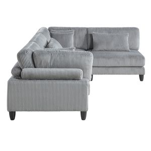 Set di Divani Modulari in Corduroy Grigio con Gambe in Legno Massello, 4 Pezzi, Cuscini Morbidi, Arredamento per Soggiorno - Product Image 4