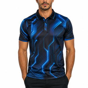 High Performance Blue <b>Abstract</b> Polo Shirt Breathable Fabric Short Sleeve Comfortable Modern Casual Daily Wear - Product Image 1