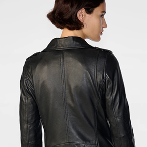 Women's Genuine <b>Leather</b> Moto Jacket Full Sleeve Zipper Closure Turn-down Collar Autumn Style - Product Image 4