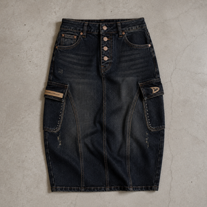 Falda Cargo Vaquera Vintage para Mujer Y2K, Cintura Alta, Índigo Oscuro, Midi, Estilo Urbano, con Bolsillos y Cierre de Botones, para Todas las Estaciones - Product Image 5