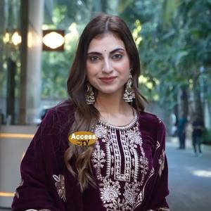 Velvet Sequence Embroidery Front and Back <b>Top</b> with Velvet Plazzo and Organza Lace Dupatta Set Full Stitched Sizes M L XL and XXL - Product Image 6