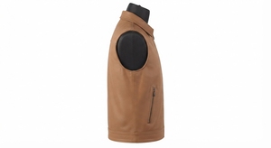 Chaleco de Motociclista para Hombre, de Cuero PU Color Bronceado, Transpirable, Casual, con Cuello Camisero, Cierre de Cremallera Frontal, Sin Mangas, de Poliéster - Product Image 2