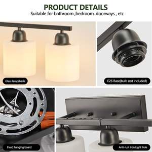 8-Light Modern Matte Black Bathroom <b>Vanity</b> Lighting 52inch Mirror with White Frosted Glass Shade for <b>Bedroom</b> Living Room Hallway - Product Image 5