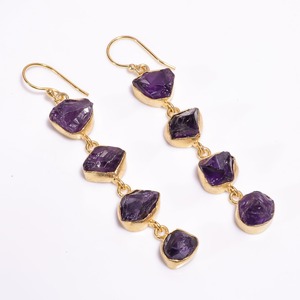 Raw Natural Green Kyanite Gemstone Long Earrings drop Gold plated - Product Image 5