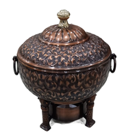 Goldener Messing-Chafing-Dish mit Deckel und Ständer für Buffet-Präsentation, runde Form, Alkoholheizung, manuelle Steuerung