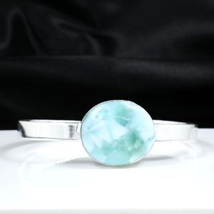 Top Quality Elegant Oval Larimar Statement <b>Bracelet</b> Minimalist <b>Silver</b> Plated <b>Cuff</b> Jewelry for Gift & Wholesale Manufacarers - Product Image 3