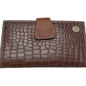 WRIZA Portefeuille-pochette en cuir véritable effet croco pour femme |   Porte-monnaie de voyage marron fin avec 7 emplacements pour cartes et plusieurs compartiments. - Product Image 1